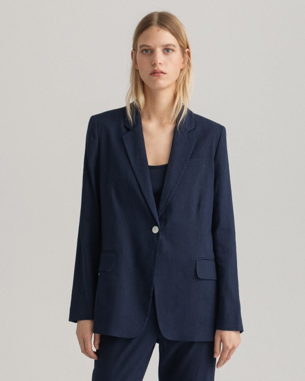 Blazere Dama Gant Straight Fit Stretch Linen Albastri | 63fdVOasxZC