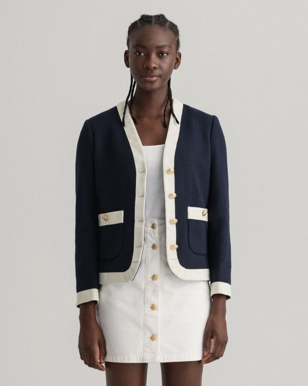 Blazere Dama Gant Texture Cropped Jacket Albastri | 9pn7IJOKybq