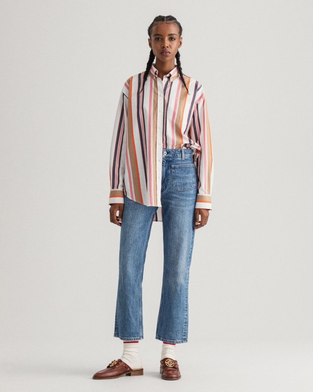 Blugi Dama Gant Cropped Flared Albastri | P4RR0w3vQhQ