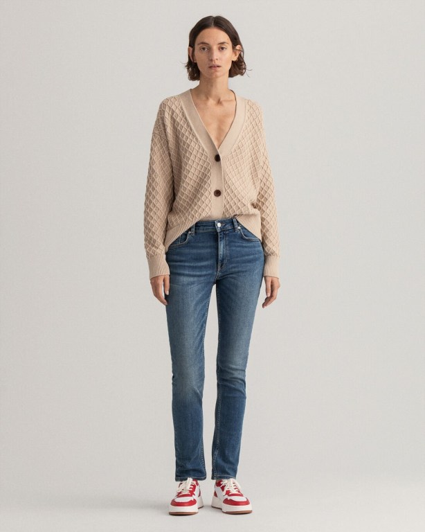 Blugi Dama Gant Farla Slim Fit Super Stretch Albastri | zCU6JfrFKE3