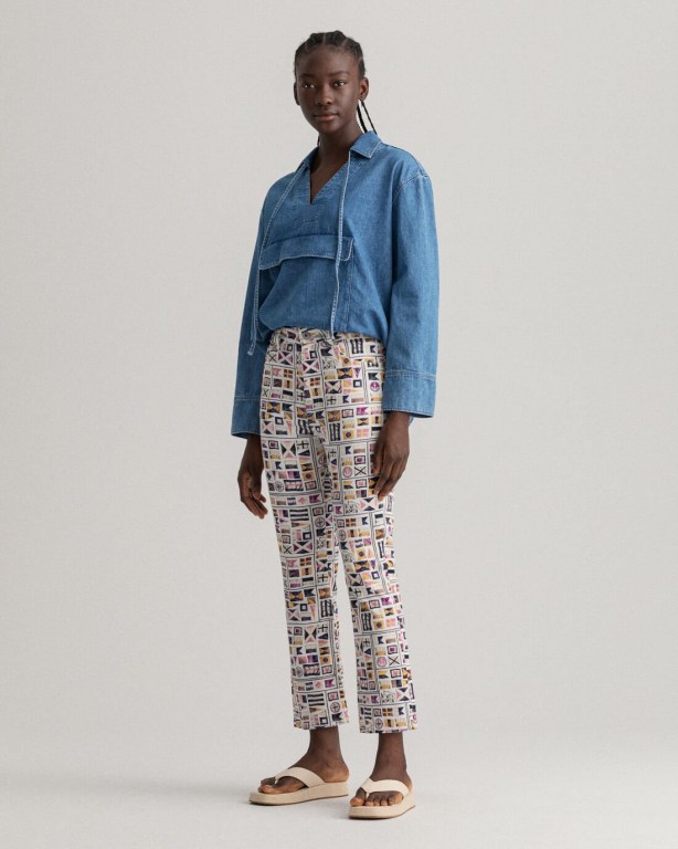 Blugi Dama Gant Flag Cropped Flared Albi | xFOkmmvyeAk
