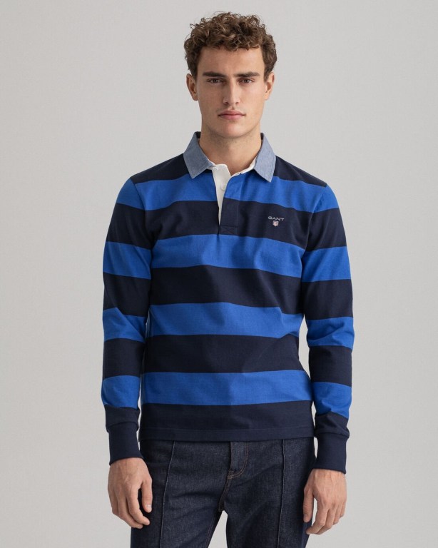 Camasa Barbati Gant Original Barstripe Heavy Albastri | B8SlAYka036