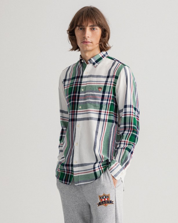 Camasa Barbati Gant Regular Fit Banner Shield Flannel Albi | 3MmdqcgGOK9