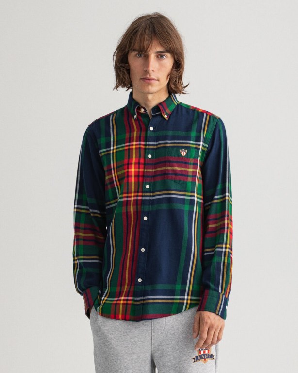 Camasa Barbati Gant Regular Fit Banner Shield Flannel Albastri | CHpPCUcZfUk