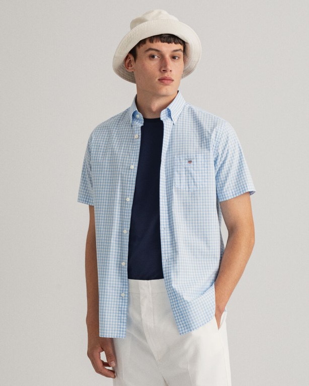 Camasa Barbati Gant Regular Fit Broadcloth Gingham Scurte Sleeve Albastri | 3pb84bLMvEP