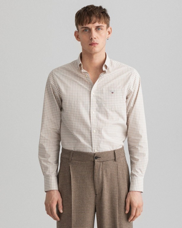 Camasa Barbati Gant Regular Fit Broadcloth Gingham Galbeni Deschis | IjhyXHK3qLD