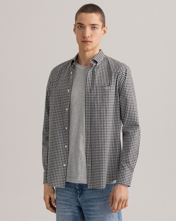Camasa Barbati Gant Regular Fit Broadcloth Gingham Negrii | JZHrlFnUKXH
