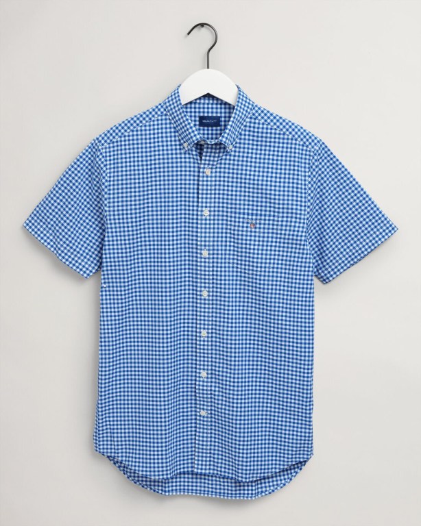 Camasa Barbati Gant Regular Fit Broadcloth Gingham Scurte Sleeve Albastri | fqmYyekYf9Q