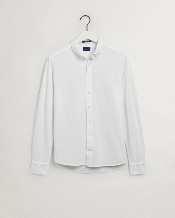 Camasa Barbati Gant Slim Fit Tech Prep™ Piqué Albi | TfAKPcyiWAk