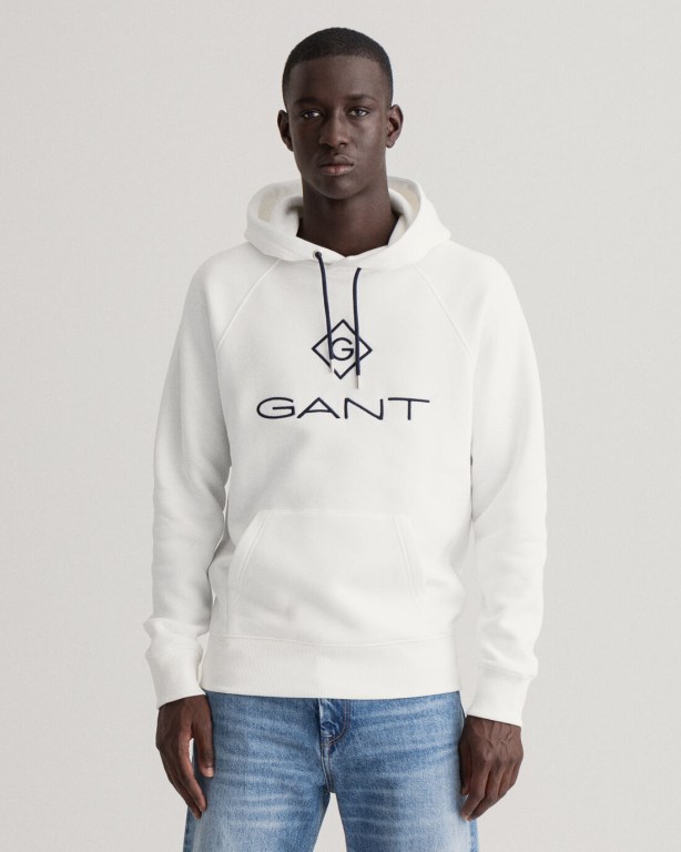 Hanorac Cu Gluga Barbati Gant Logo Albi | iUeJQbImHLu