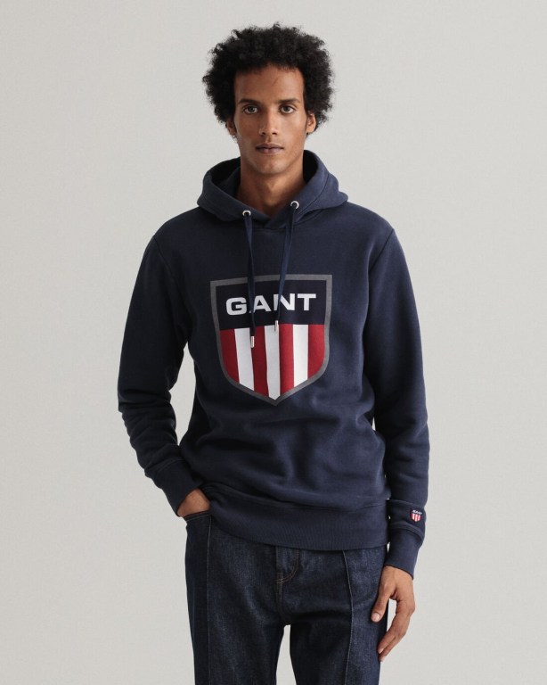 Hanorac Cu Gluga Barbati Gant Retro Shield Albastri | y3ZLSukVpfy