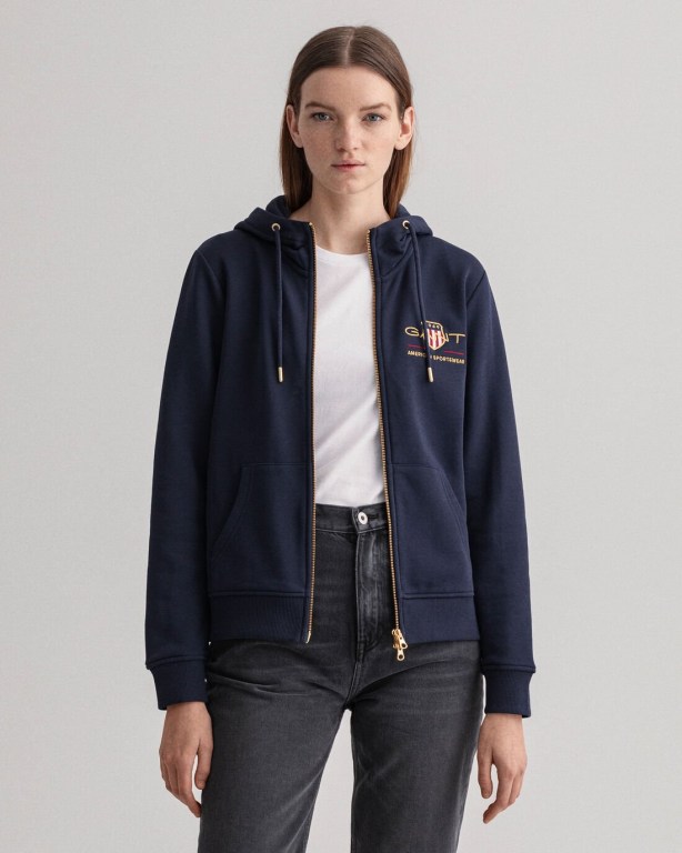 Hanorac Cu Gluga Dama Gant Archive Shield Full-Zip Albastri | 50kR9sOEZIN