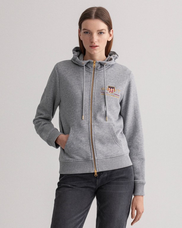Hanorac Cu Gluga Dama Gant Archive Shield Full-Zip Gri | jTL5nCFOMqz