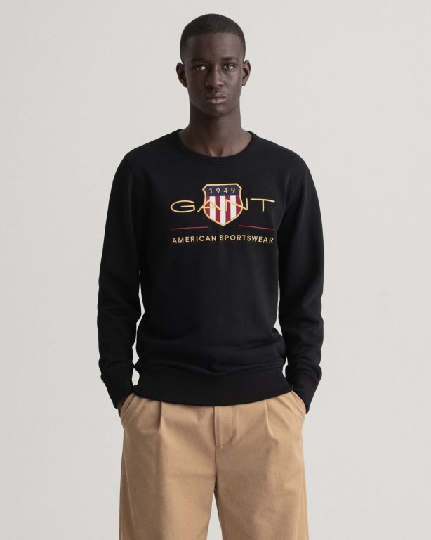 Hanorace Barbati Gant Archive Shield Crew Neck Pulovere Negrii | 1KokPG5rI2g