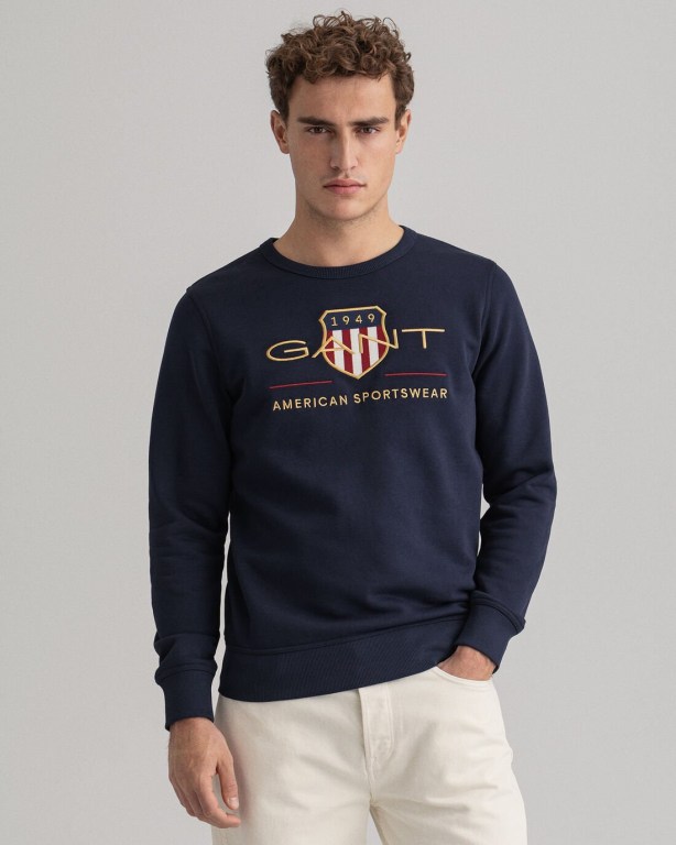 Hanorace Barbati Gant Archive Shield Crew Neck Pulovere Albastri | 1jTknnxINEH