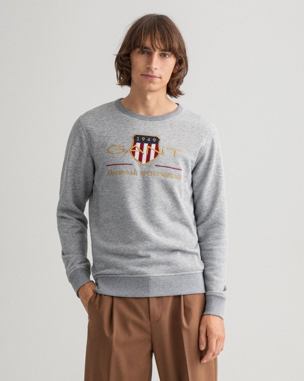 Hanorace Barbati Gant Archive Shield Crew Neck Pulovere Gri | 7OSpT3aAE8n
