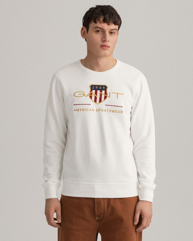 Hanorace Barbati Gant Archive Shield Crew Neck Pulovere Albi | DQ5AASpZBJF