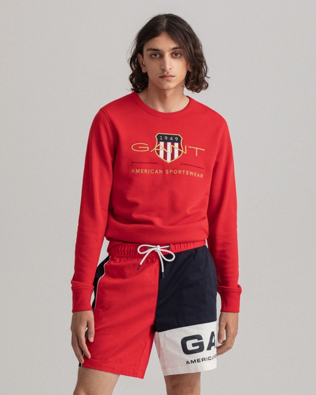 Hanorace Barbati Gant Archive Shield Crew Neck Pulovere Rosii Deschis | OIHD3roESef