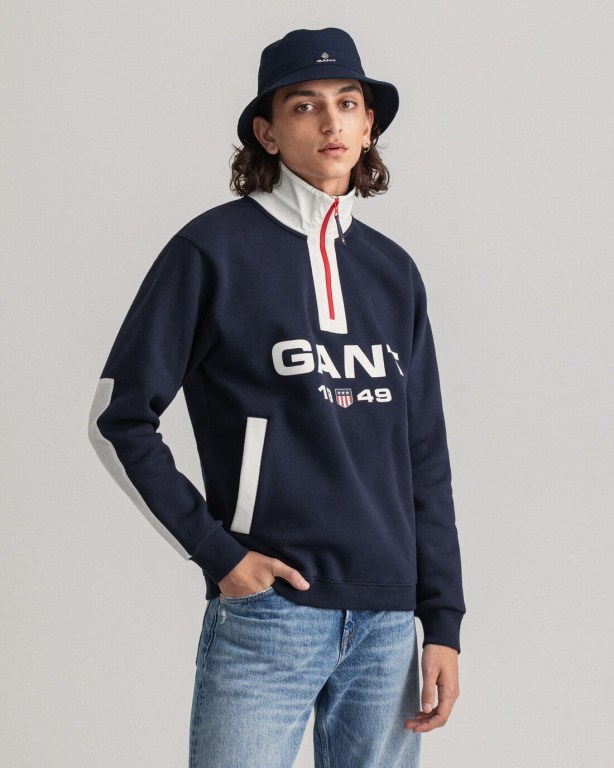 Hanorace Barbati Gant Retro Logo Half-Zip Albastri | kn2yhMCxDOl