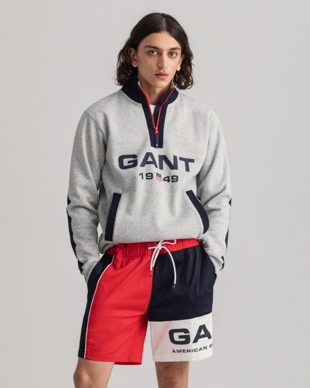 Hanorace Barbati Gant Retro Logo Half-Zip Gri Deschis | xlBAZ5THCFv