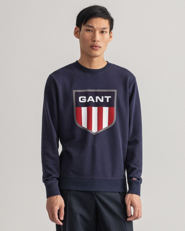 Hanorace Barbati Gant Retro Shield Crew Neck Albastri | 0cbPsZnCzob