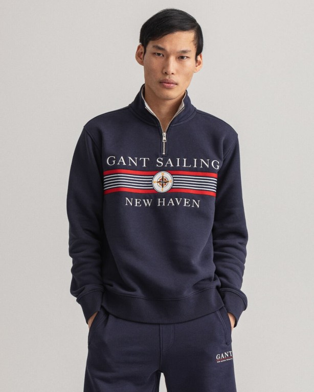 Hanorace Barbati Gant Sailing Half-Zip Albastri | 5TYada8RRAt