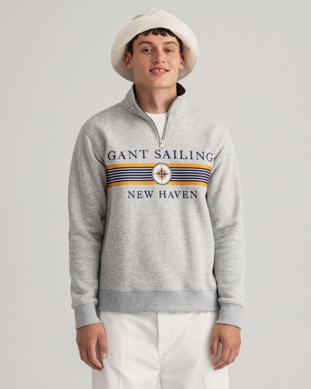 Hanorace Barbati Gant Sailing Half-Zip Gri Deschis | NsnhfzhOKhi