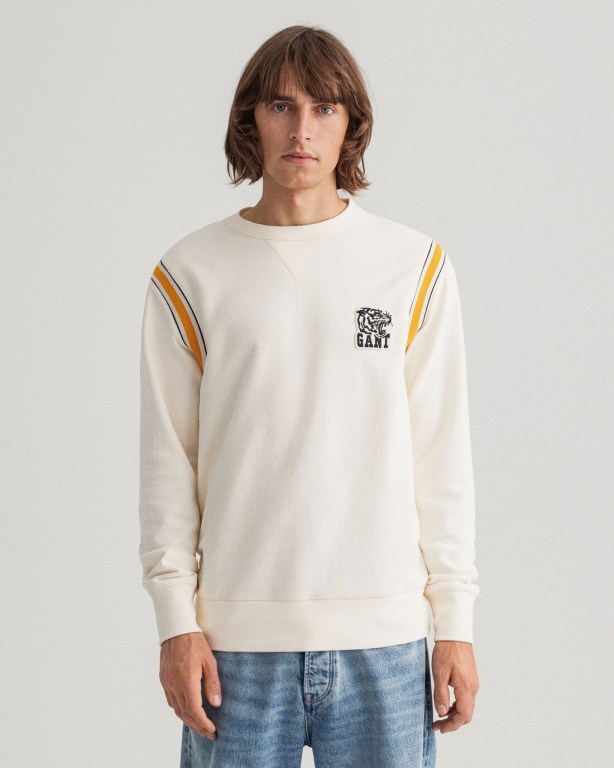 Hanorace Barbati Gant Tiger Badge Crew Neck Albi | JGdNlgO97l8