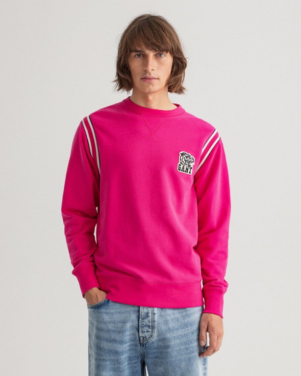 Hanorace Barbati Gant Tiger Badge Crew Neck Paon Roz | qCEAsnz4teV
