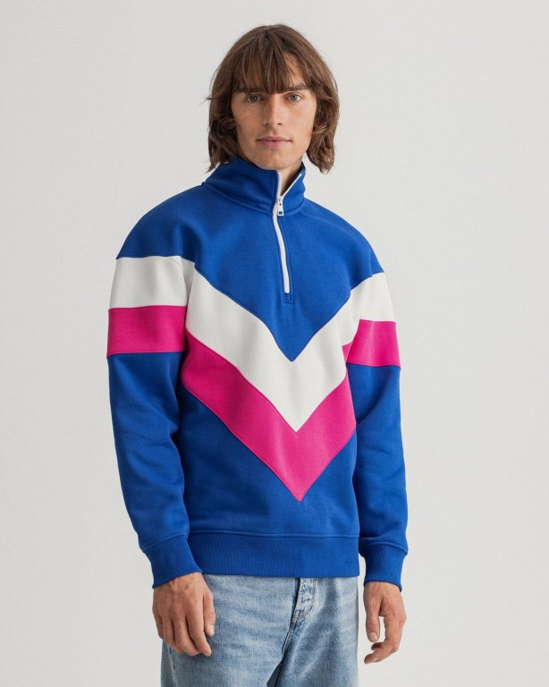 Hanorace Barbati Gant V Stripe Tiger Half-Zip Albastri | 9f3mjlDK3Wd