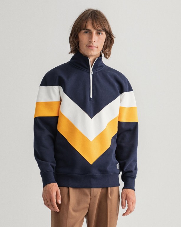 Hanorace Barbati Gant V Stripe Tiger Half-Zip Albastri | Gqooye2jJhb