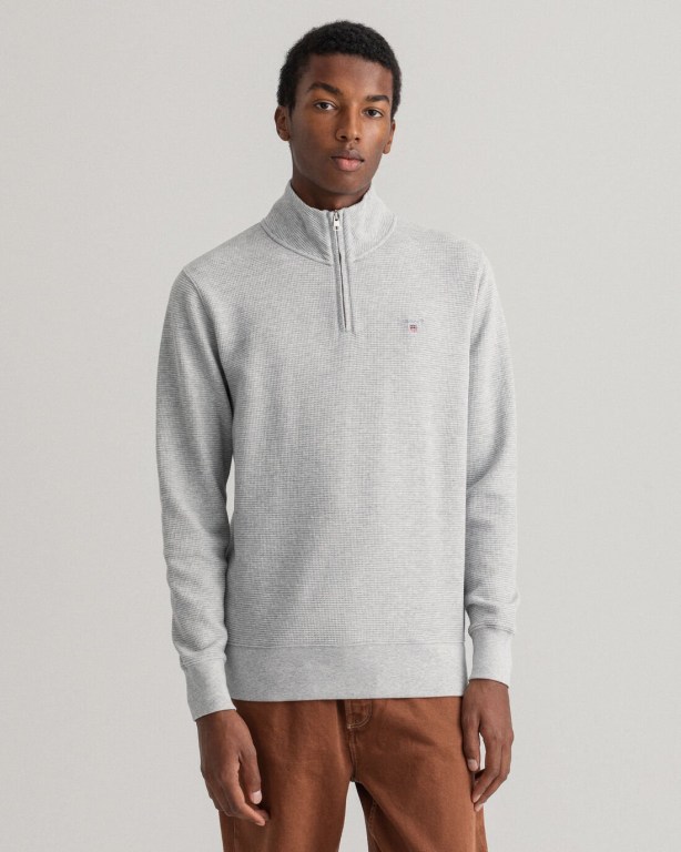 Hanorace Barbati Gant Waffle Half-Zip Gri Deschis | D06wRvsph1a