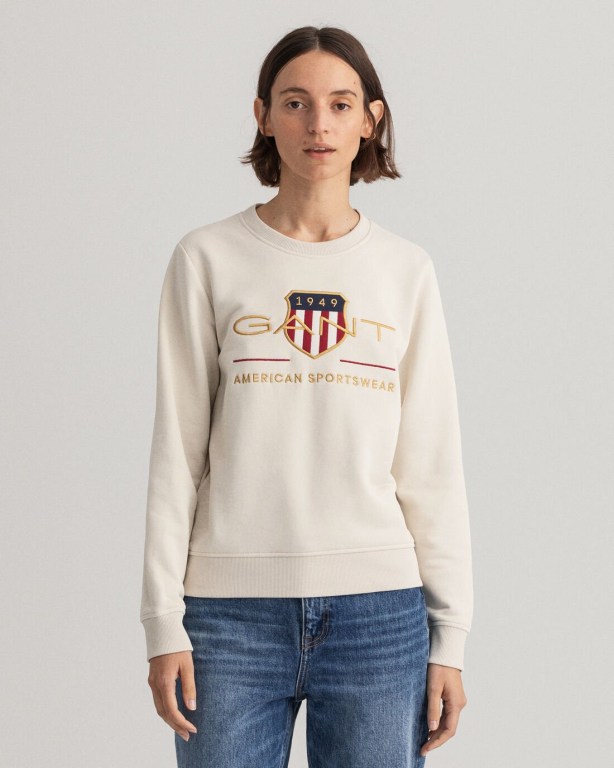 Hanorace Dama Gant Archive Shield Crew Neck Pulovere Albi | NAXQgcZ60zu