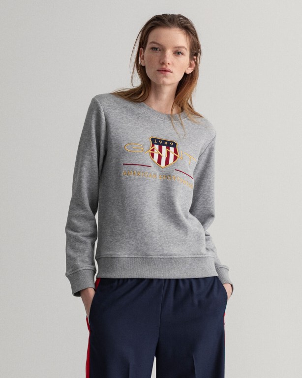 Hanorace Dama Gant Archive Shield Crew Neck Pulovere Gri | j3KDxRm7zAJ