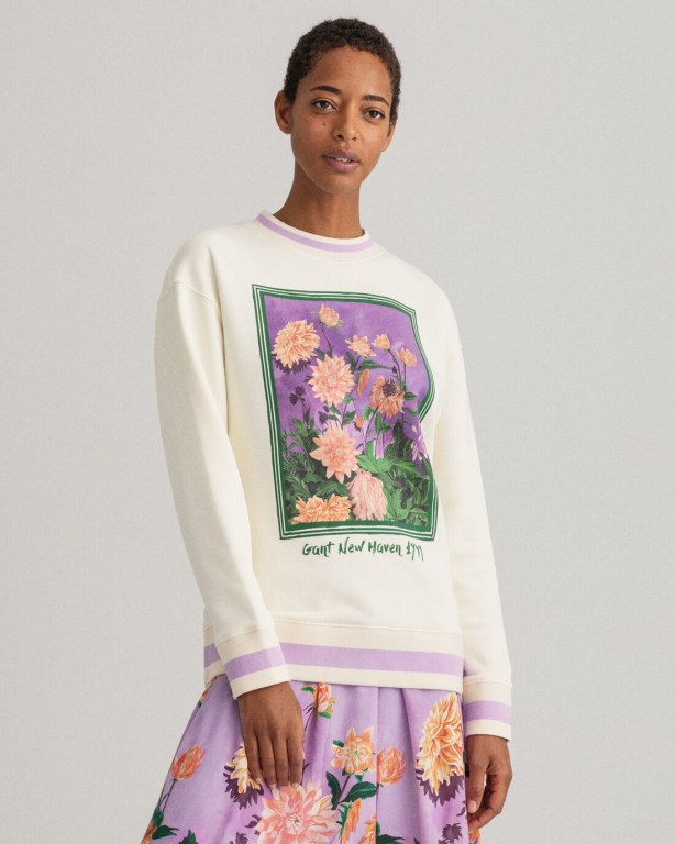 Hanorace Dama Gant Dahlia Print Crew Neck Albi | 8hK5CMHQ9zD