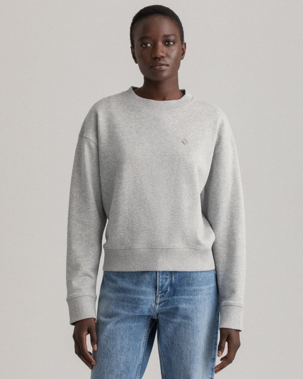 Hanorace Dama Gant Icon G Essential Crew Neck Gri Deschis | JA1Kvt2rJDm
