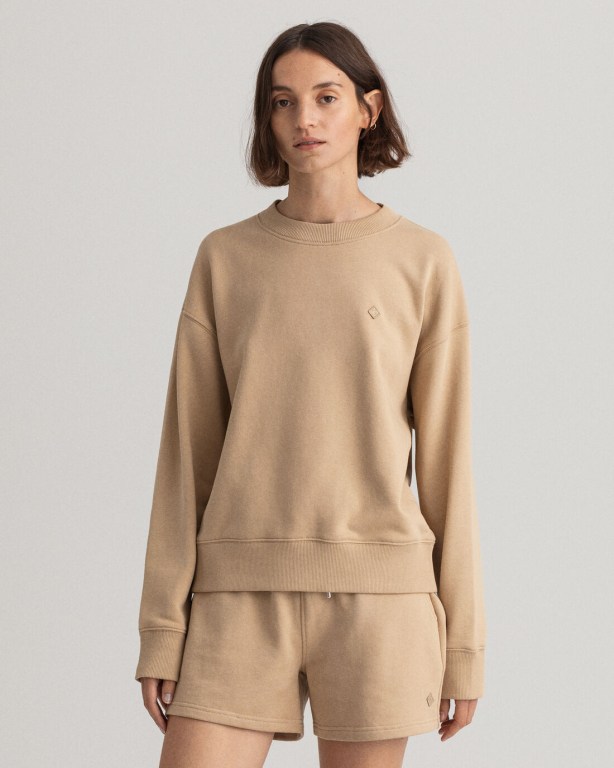 Hanorace Dama Gant Icon G Essential Crew Neck Kaki Inchis | Xw6JzxkVSFr