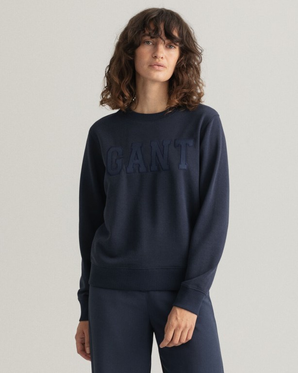 Hanorace Dama Gant Logo Crew Neck Albastri | usDKx8CiG4F