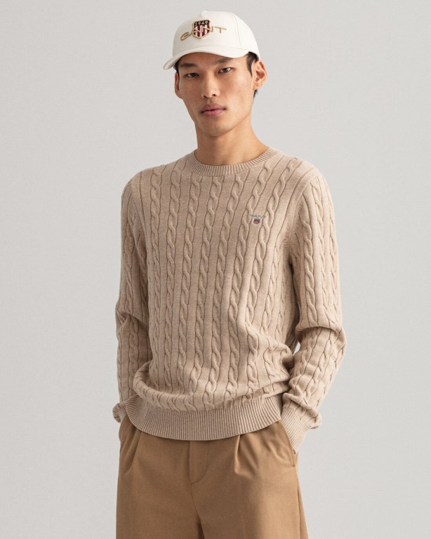 Jumpers Barbati Gant Bumbac Cable Crew Neck Maro | cAADwIm1dga