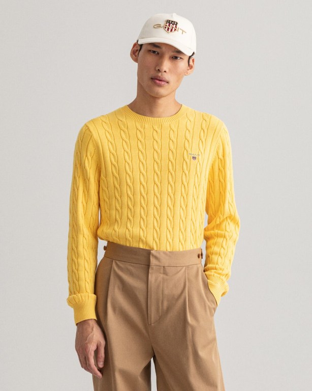 Jumpers Barbati Gant Bumbac Cable Crew Neck Portocalii Galbeni | p5Y74qR5vWt