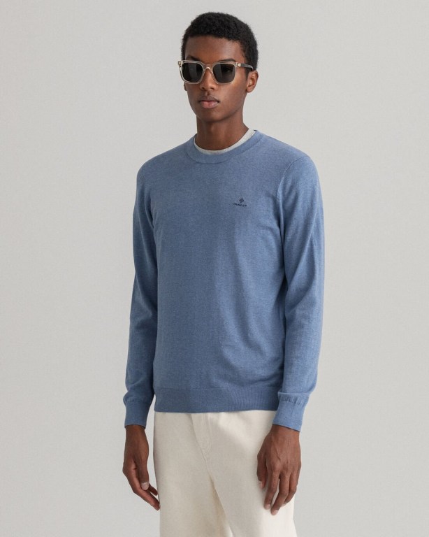 Jumpers Barbati Gant Bumbac Cashmere Crew Neck Albastri | DWxPFjnd25S