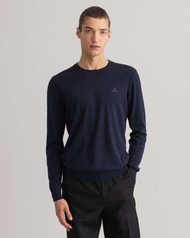 Jumpers Barbati Gant Bumbac Cashmere Crew Neck Albastri | UuUbHrQS6l4