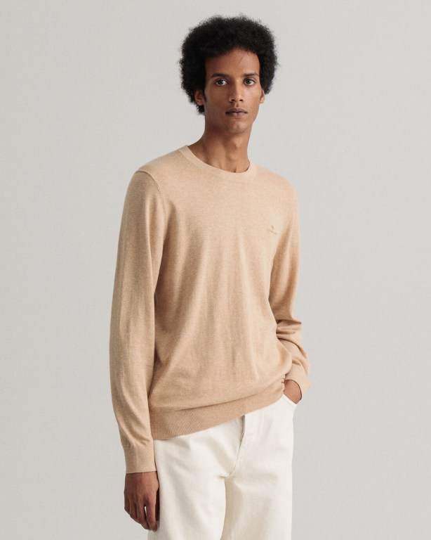 Jumpers Barbati Gant Bumbac Cashmere Crew Neck Kaki | aVMWy0QMHGY