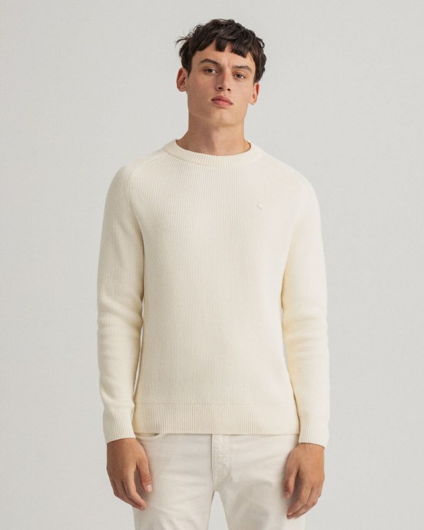 Jumpers Barbati Gant Bumbac Rib Crew Neck Albi | VD5cC71w6iT