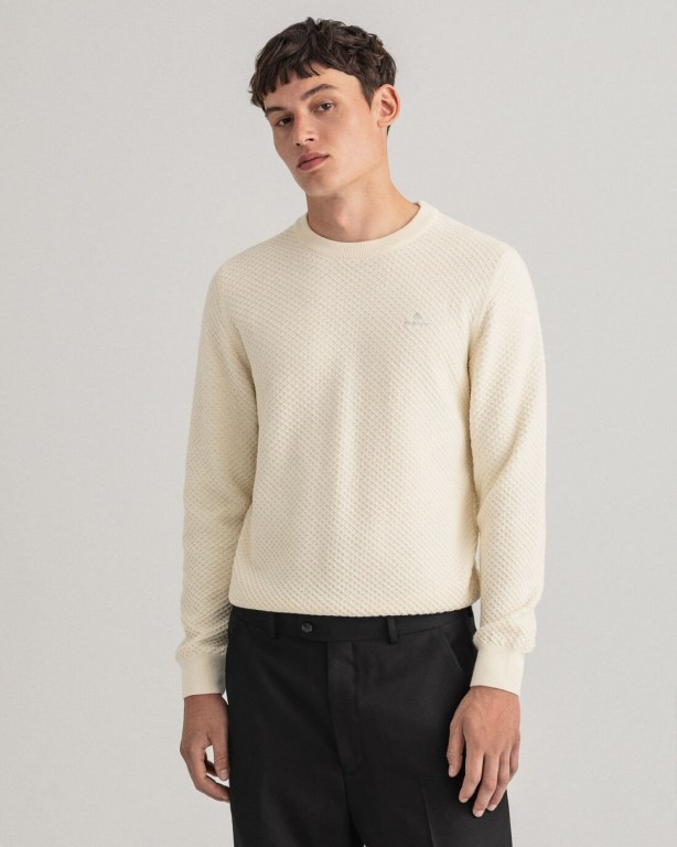 Jumpers Barbati Gant Bumbac Texture Crew Neck Albi | Hg6fdDDMgZY