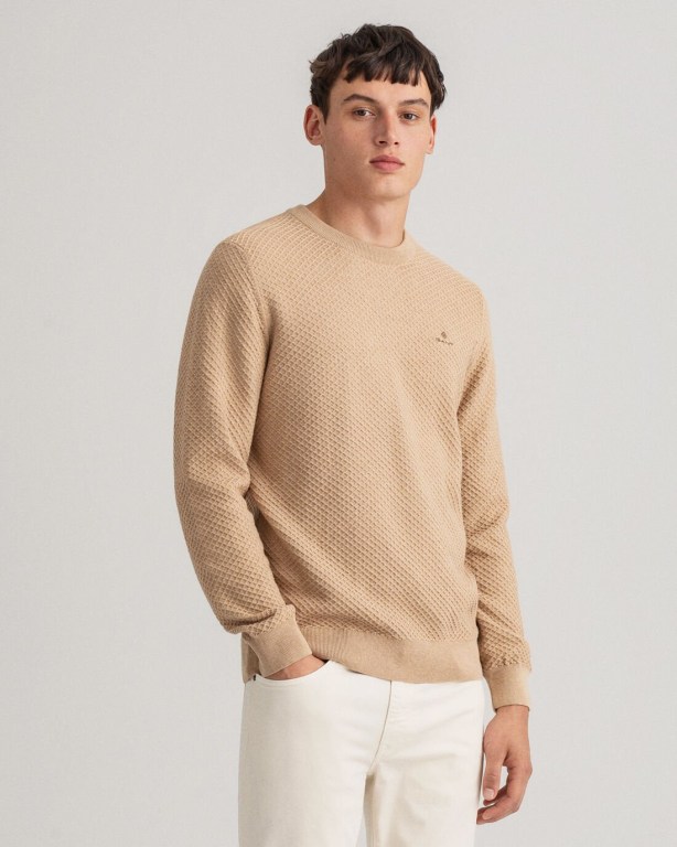 Jumpers Barbati Gant Bumbac Texture Crew Neck Maro | QfDJyXjR6c2
