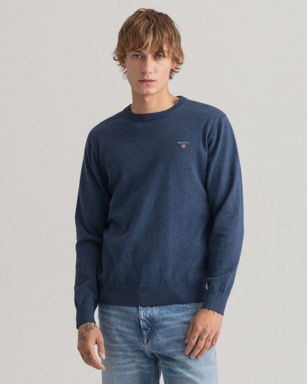 Jumpers Barbati Gant Clasici Bumbac Crew Neck Albastri | 9DPavGonYRE