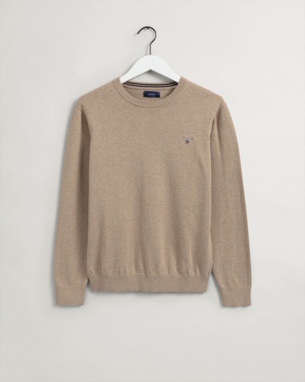 Jumpers Barbati Gant Clasici Bumbac Crew Neck Kaki | QlD4YLJ6c46
