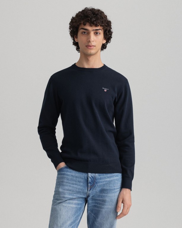 Jumpers Barbati Gant Clasici Bumbac Crew Neck Albastri | V58KTMpKrMB