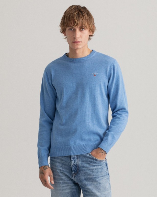 Jumpers Barbati Gant Clasici Bumbac Crew Neck Albastri | e2fs7YVO8tF